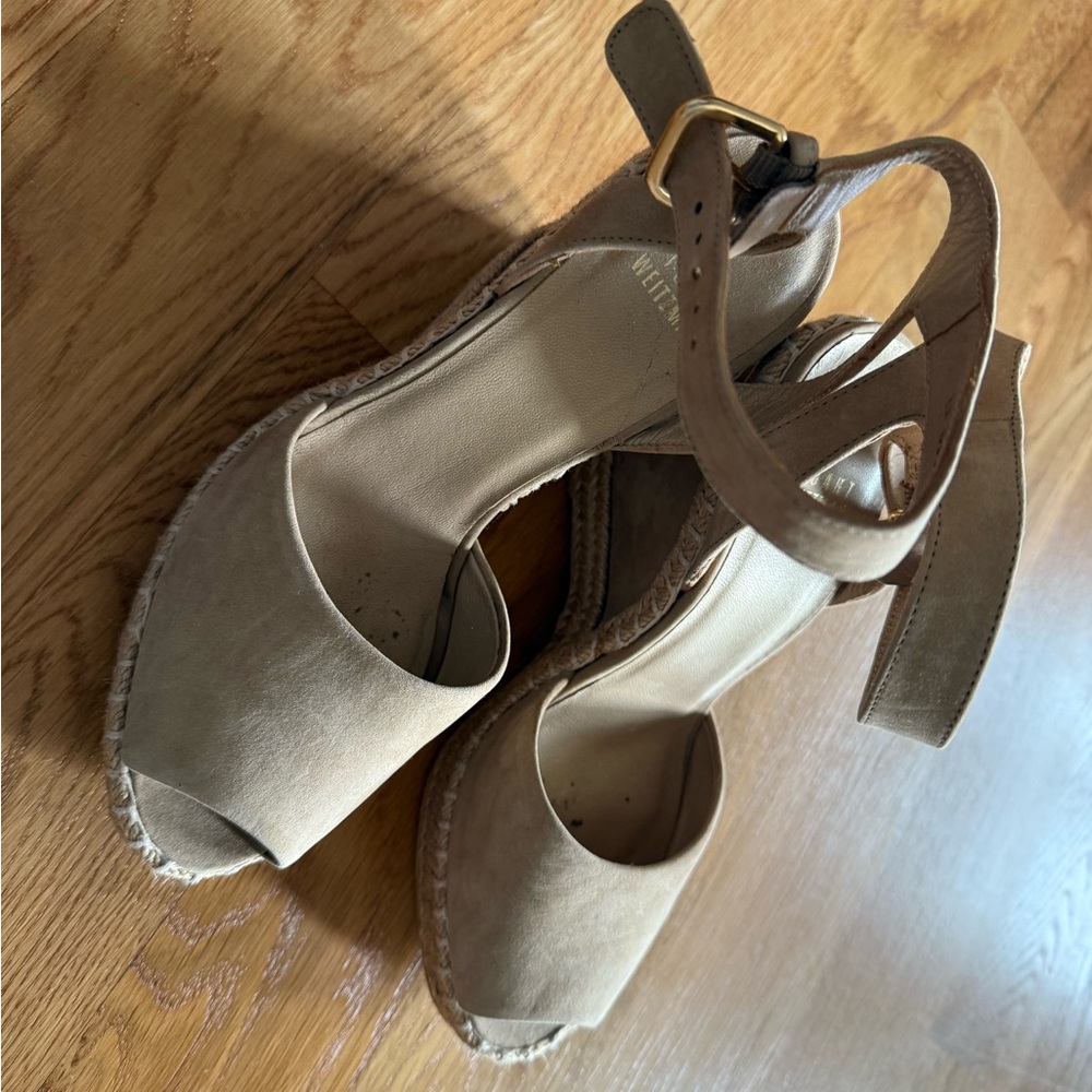 Stuart Weitzman Cream Espadrille Sandals with Ankle Strap